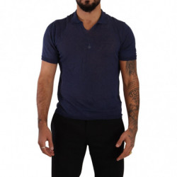 T-shirt con colletto in lino blu navy - IT48 - M