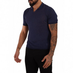 T-shirt con colletto in lino blu navy - IT48 - M