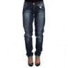 Jeans blu lavati a vita media slim fit con orlo piegato in denim - W27