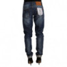 Jeans blu lavati a vita media slim fit con orlo piegato in denim - W27