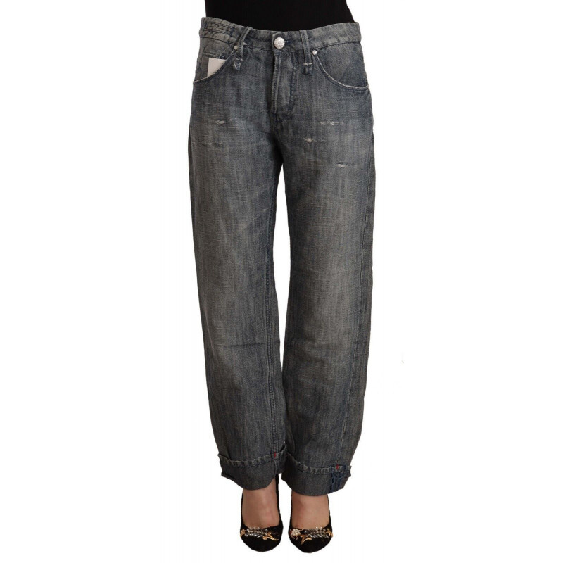Jeans orlo piegato denim dritto ramie lavato grigio - W26 - IT40