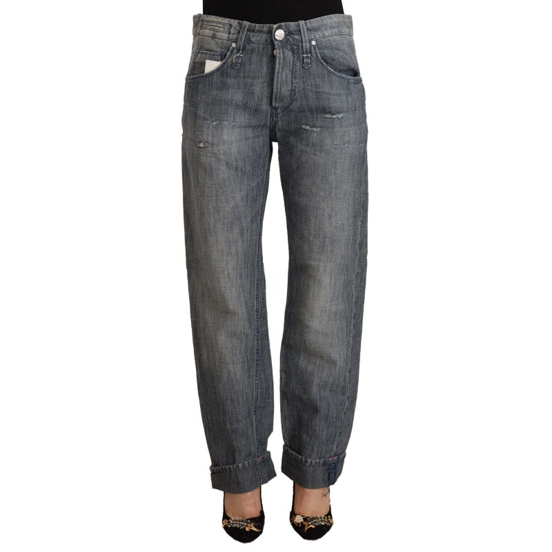 Jeans orlo piegato denim dritto vita media lavato grigio - W26