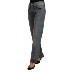 Jeans orlo piegato denim dritto vita media lavato grigio - W26