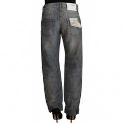 Jeans orlo piegato denim dritto vita media lavato grigio - W26