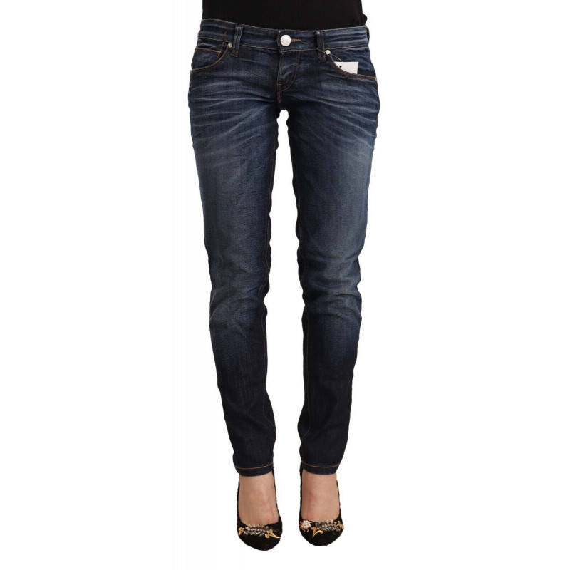 Jeans skinny in denim a vita bassa in cotone lavato blu - W26
