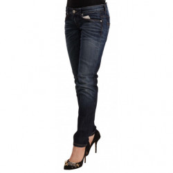 Jeans skinny in denim a vita bassa in cotone lavato blu - W26