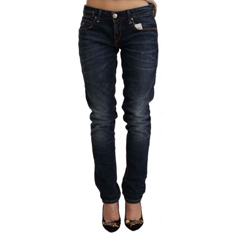 Jeans skinny in denim a vita bassa in cotone lavato blu - W26