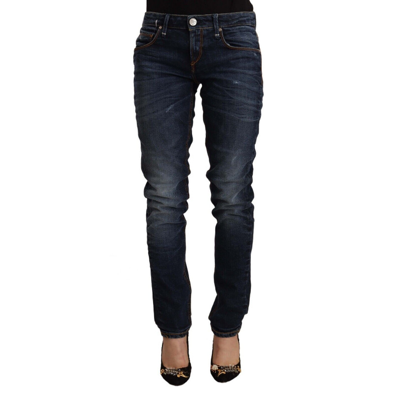 Jeans skinny in denim a vita media in cotone lavato blu - W26