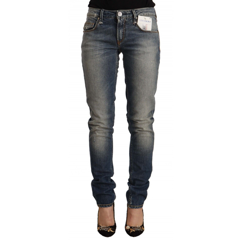 Jeans skinny in denim a vita media in cotone lavato blu - W26