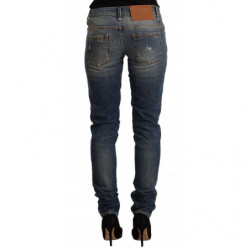 Jeans skinny in denim a vita media in cotone lavato blu - W26