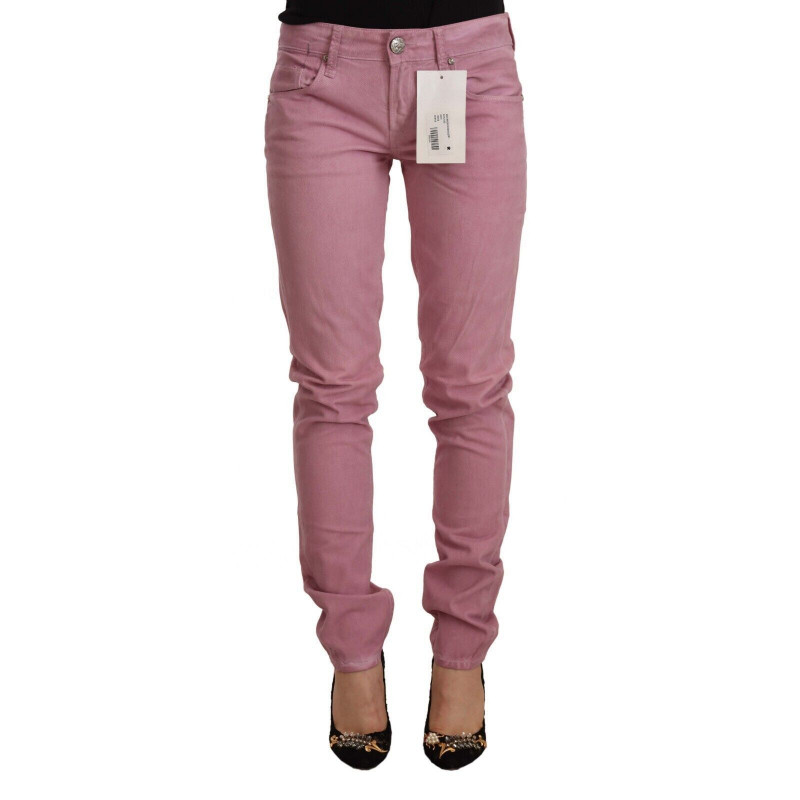 Jeans skinny in denim da donna slim fit in cotone rosa - W26