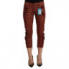 Pantaloni capri corti in cotone a vita media in lurex marrone - IT42-M