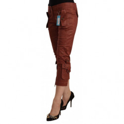 Pantaloni capri corti in cotone a vita media in lurex marrone - IT42-M