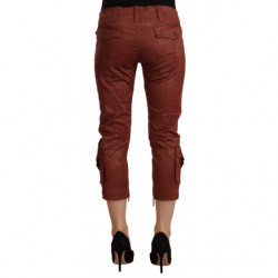 Pantaloni capri corti in cotone a vita media in lurex marrone - IT42-M