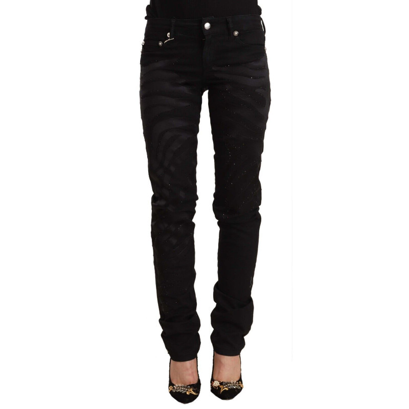 Jeans skinny decorati a vita media neri - W24