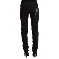 Jeans skinny decorati a vita media neri - W24