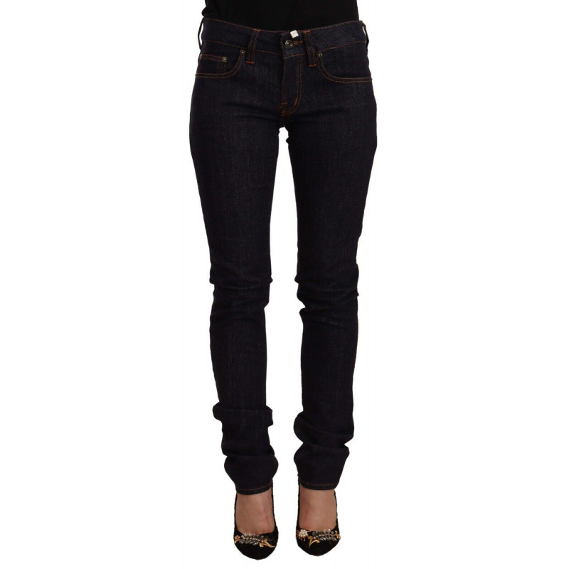 Jeans skinny in denim di cotone nero a vita media - W26 - IT40