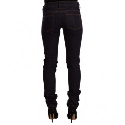 Jeans skinny in denim di cotone nero a vita media - W26 - IT40