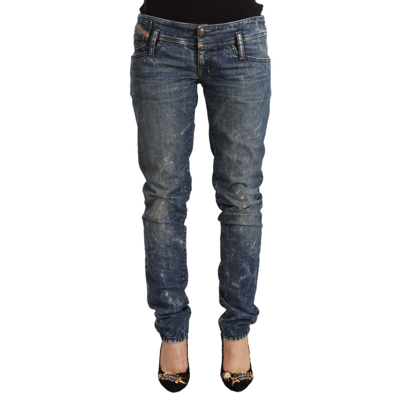 Jeans skinny denim cotone vita bassa blu invecchiato - W28 - IT42