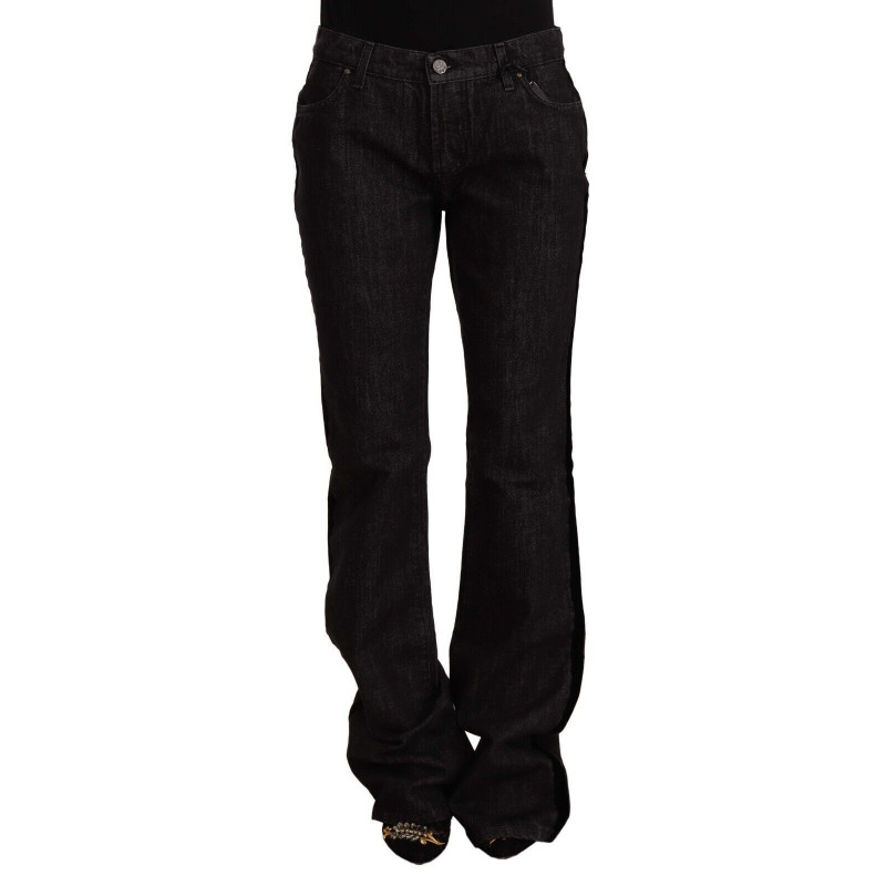 Jeans dritti taglio stivale denim cotone nero vita media - W28 - IT42
