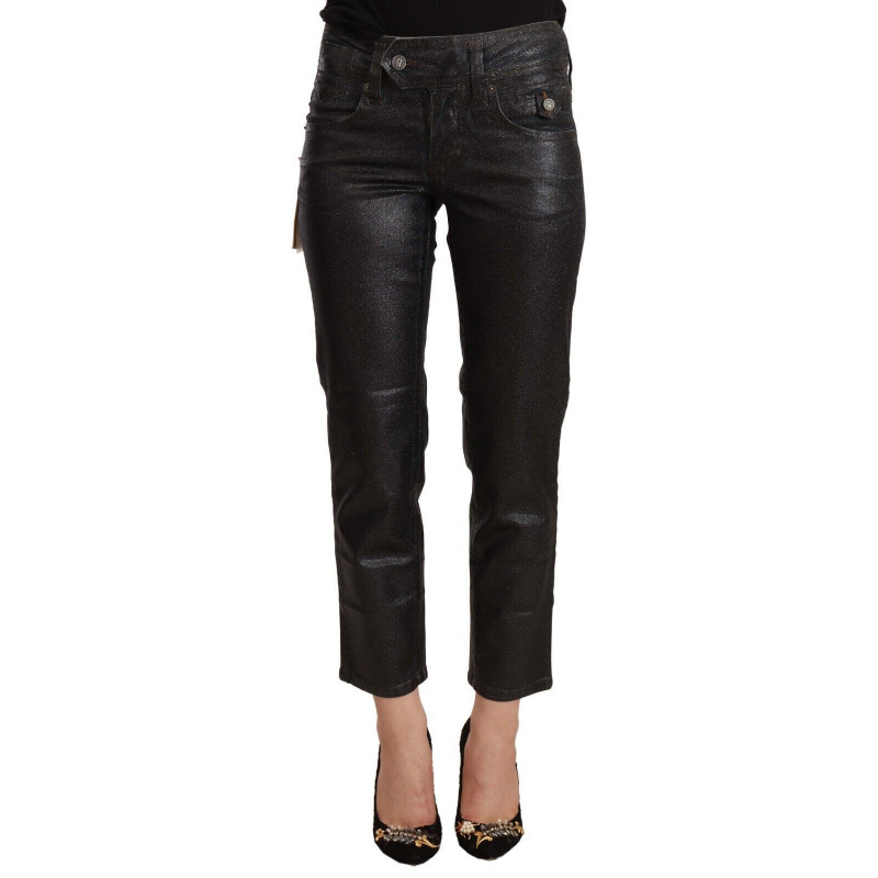 Pantaloni cropped in cotone a vita media glitterati neri - IT40-S
