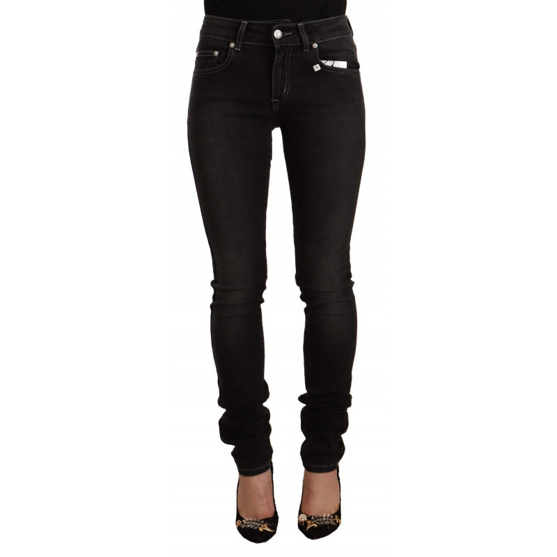 Jeans skinny slim fit in cotone lavato nero a vita media - W26 - IT40