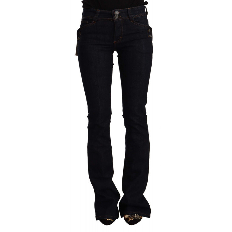 Jeans svasati in denim nero a vita media da donna in cotone - W24