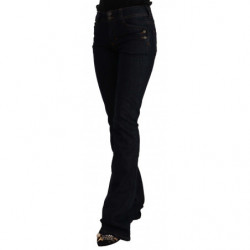 Jeans svasati in denim nero a vita media da donna in cotone - W24