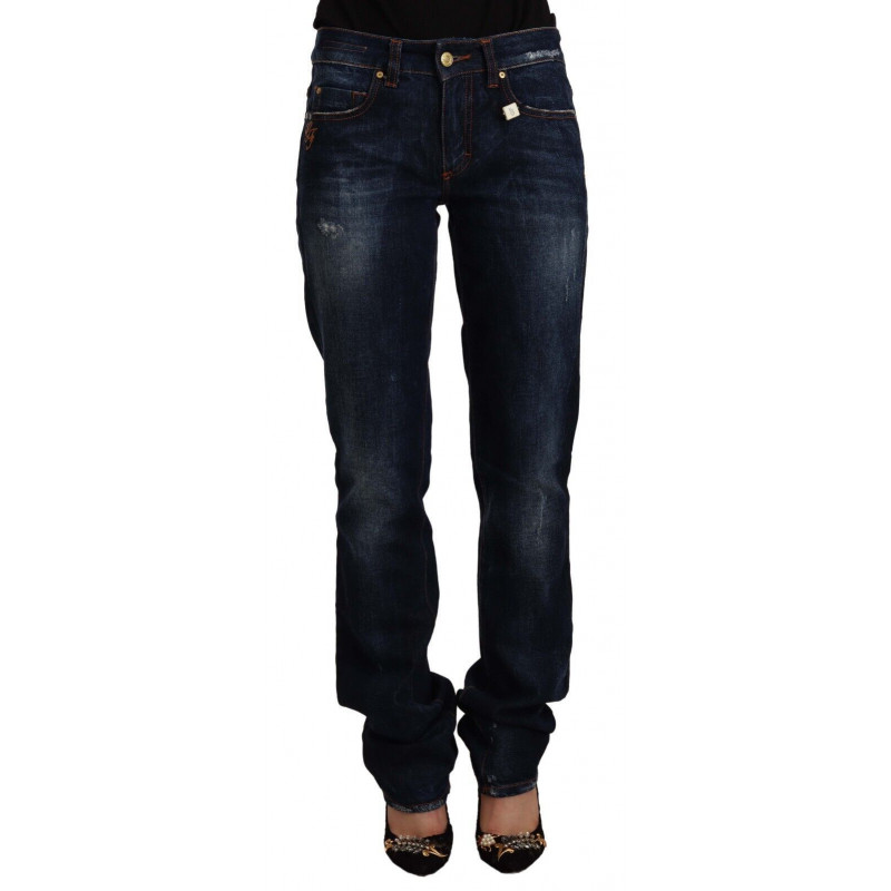 Jeans dritti denim cotone vita media lavato blu scuro - W26 - IT40