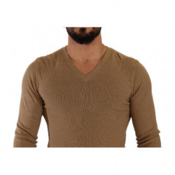 Maglione pullover da uomo scollo V maglia lana marrone - IT48 - M