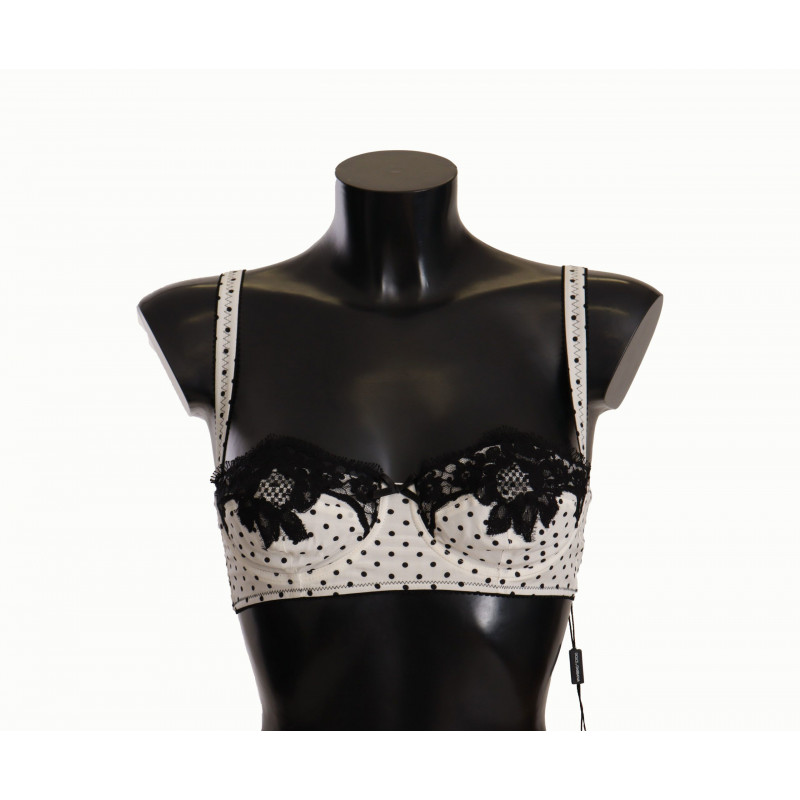 Reggiseno a balconcino in pizzo satinato bianco nero a pois - IT4 - L
