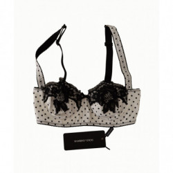 Reggiseno a balconcino in pizzo satinato bianco nero a pois - IT4 - L
