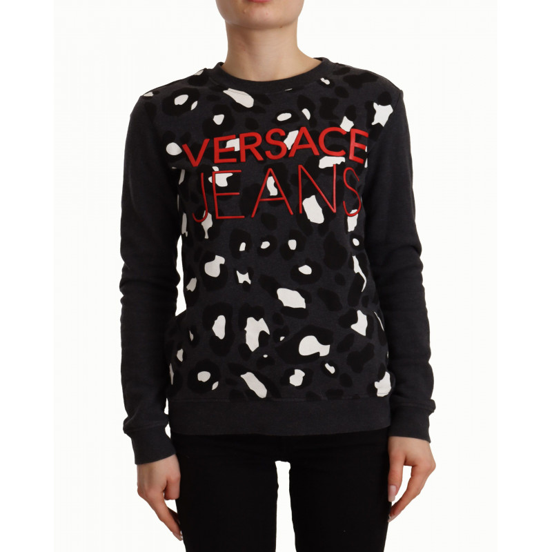 Maglione pullover a maniche lunghe leopardato in cotone nero - IT42-M