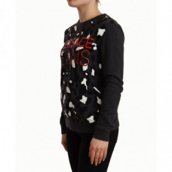 Maglione pullover a maniche lunghe leopardato in cotone nero - IT42-M