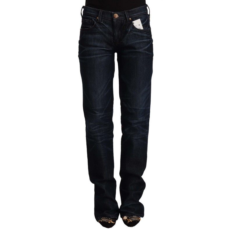 Jeans dritti in denim di cotone a vita media blu scuro - W26 - IT40