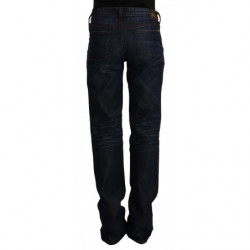 Jeans dritti in denim di cotone a vita media blu scuro - W26 - IT40