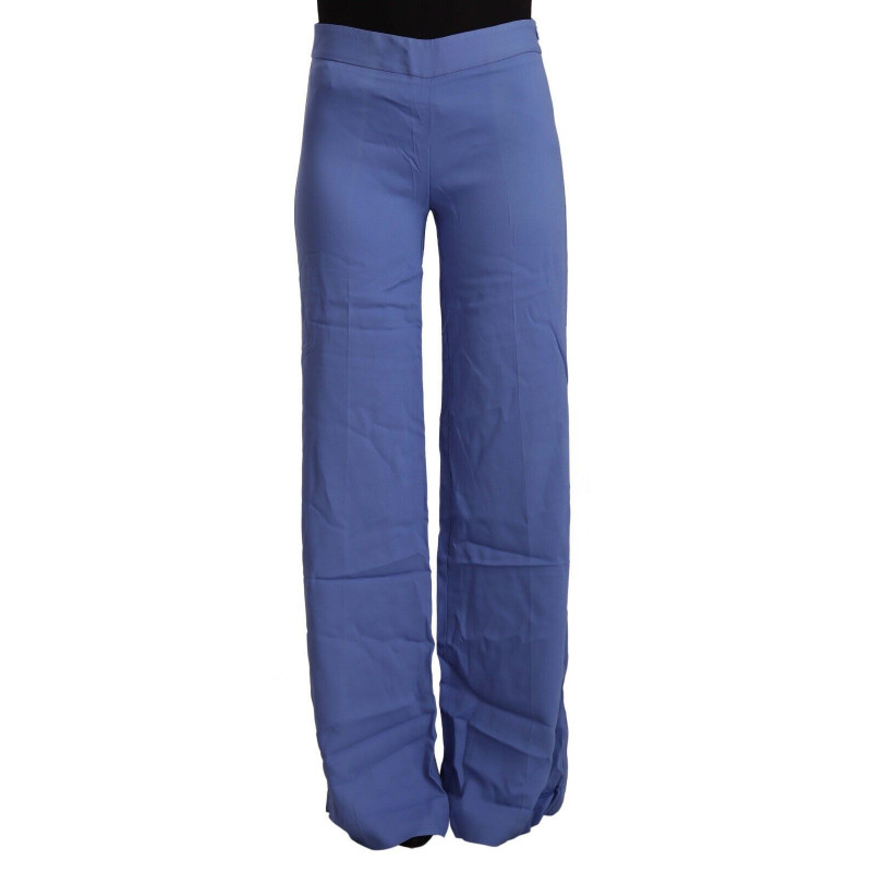 Pantaloni larghi dritti in viscosa blu a vita alta - IT38-XS