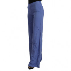 Pantaloni larghi dritti in viscosa blu a vita alta - IT38-XS