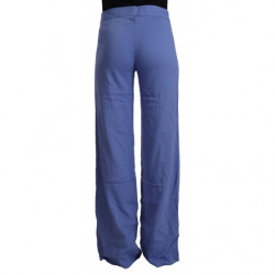Pantaloni larghi dritti in viscosa blu a vita alta - IT38-XS