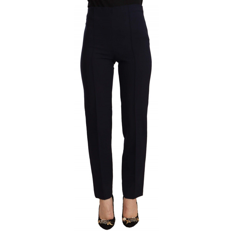 Pantaloni dritti da donna in poliestere nero a vita alta - IT40-S