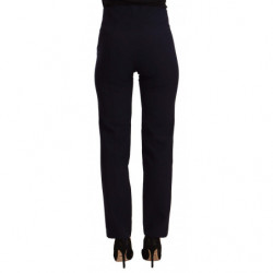 Pantaloni dritti da donna in poliestere nero a vita alta - IT40-S