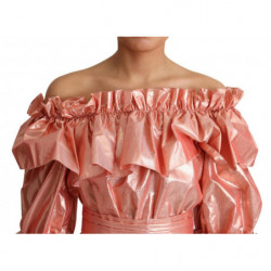 Abito rosa increspato Abito in cotone di seta - IT36-XXS
