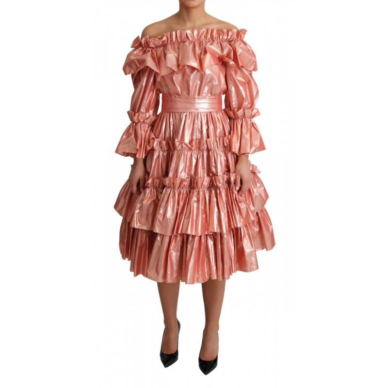 Abito rosa increspato Abito in cotone di seta - IT38-XS