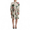 Abito a trapezio a maniche lunghe con stampa rosa bianca - IT38-XS