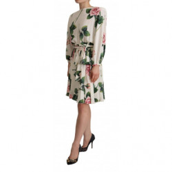 Abito a trapezio a maniche lunghe con stampa rosa bianca - IT38-XS