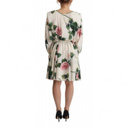 Abito a trapezio a maniche lunghe con stampa rosa bianca - IT38-XS