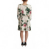 Abito a trapezio a maniche lunghe con stampa rosa bianca - IT38-XS