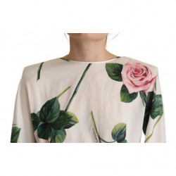 Abito a trapezio a maniche lunghe con stampa rosa bianca - IT38-XS