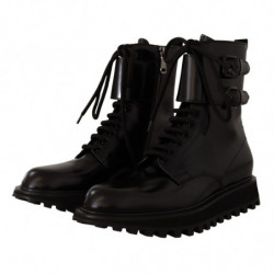 Scarpe da uomo con lacci da combattimento in pelle nera - EU40/US7