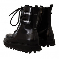 Scarpe da uomo con lacci da combattimento in pelle nera - EU40/US7